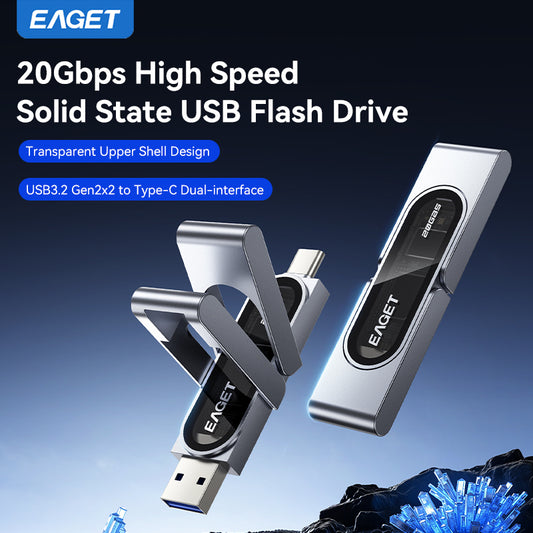 1TB/512GB Solid-State Flash Drive, 20Gbps High Speed Transmission, USB3.2 to Type-C Dual-interface
