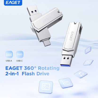 2-in-1 USB3.2 Flash Drive OTG Metal U Disk, 360° rotates USB Memory Stick, 32GB/64GB128GB/256GB/512GB/1TB High Speed Memory Stick Pen Drive, USB-A Or Typc-C Flash Drive Disk