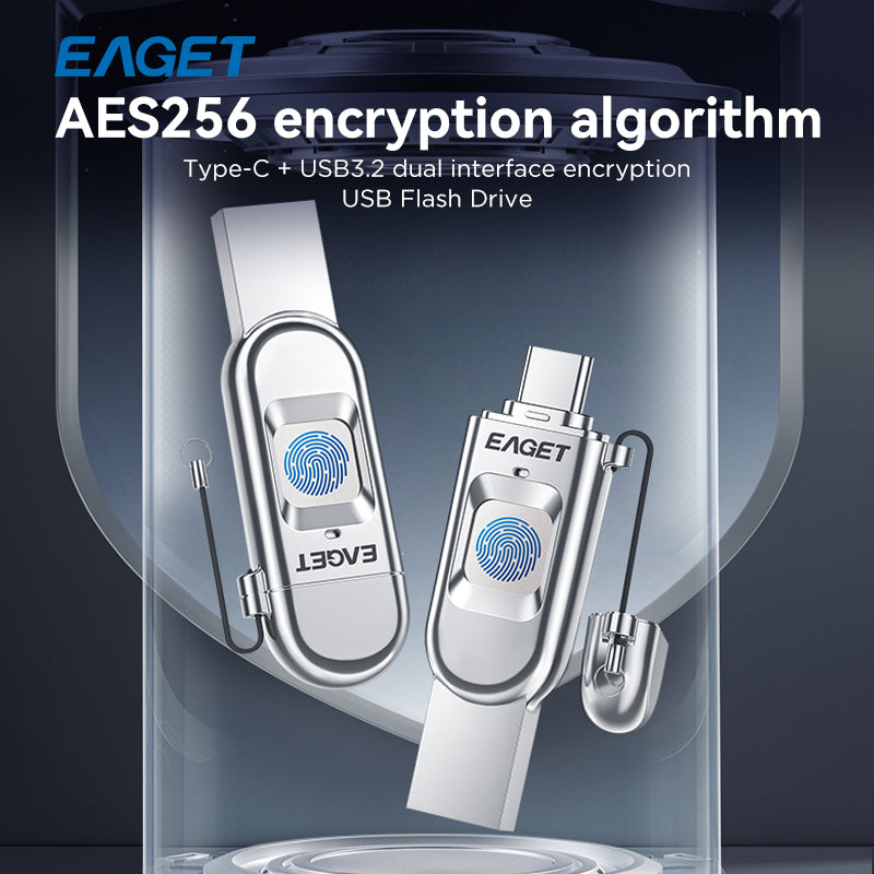 EAGET Fingerprint Encryption USB3.2 to Type-C Dual-interface Flash Drive, Public & Secure Disk Storage