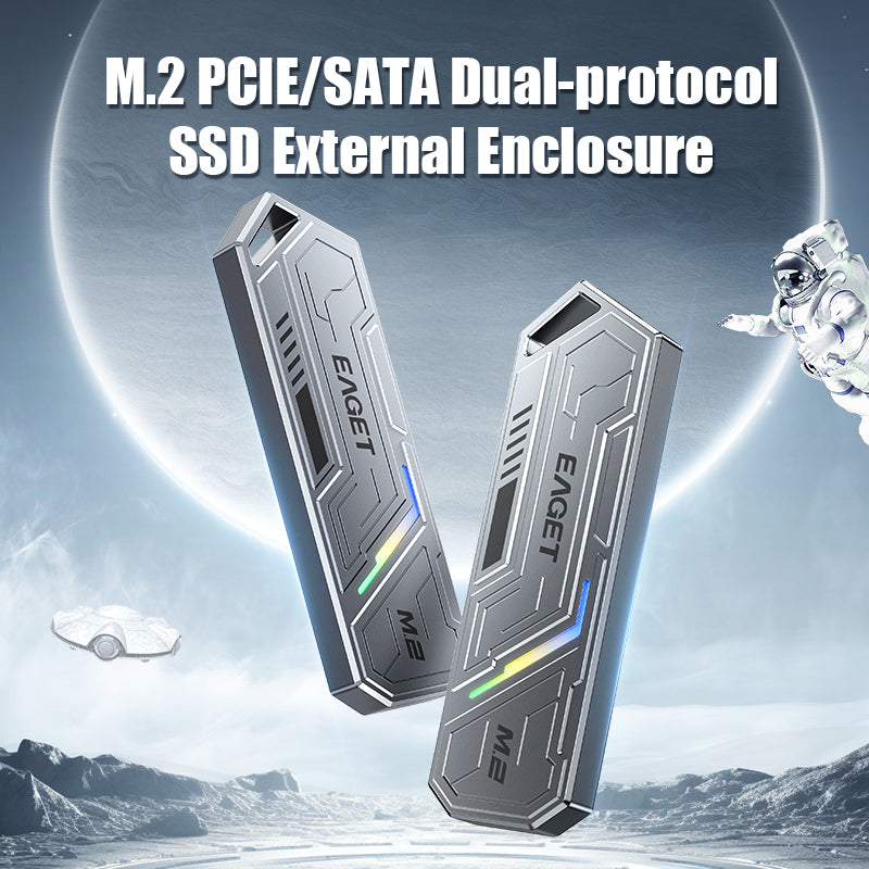 EAGET M.2 NVME SSD Adapter | Dual Protocol Aluminum External Enclosure for PCIe & NGFF SATA SSDs, Portable Solid State Drive Case, for NVMe SSD sizes 2230/2242/2260/2280 (Without SSD)
