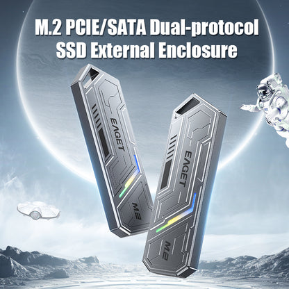 EAGET M.2 NVME SSD Adapter | Dual Protocol Aluminum External Enclosure for PCIe & NGFF SATA SSDs, Portable Solid State Drive Case, for NVMe SSD sizes 2230/2242/2260/2280 (Without SSD)