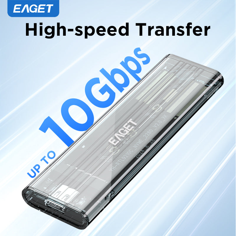EAGET Portable M.2 SATA/NVME Dual-Protocol Enclosure Adapter, USB 3.2 + Type-C, 10Gbps Transfer Speed, Transparent Case, Supports 2230/2242/2260/2280 SSDs (SSD Not Included)