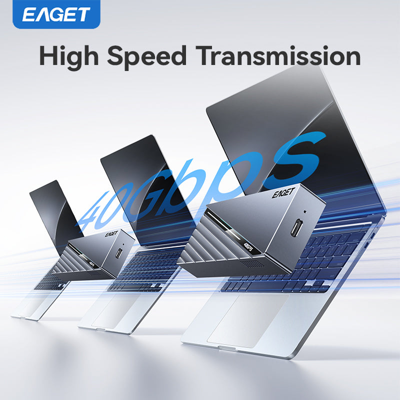 EAGET 40Gbps M.2 NVMe SSD Enclosure with Built-in Cooling Fan, Compatible with Thunderbolt 3/4, Support 2230 2242 2260 2280 (Only M Key)(SSD Not Include)