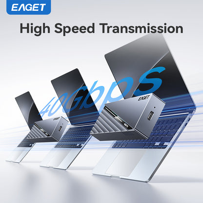 EAGET 40Gbps M.2 NVMe SSD Enclosure with Built-in Cooling Fan, Compatible with Thunderbolt 3/4, Support 2230 2242 2260 2280 (Only M Key)(SSD Not Include)