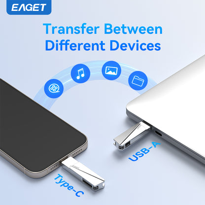 EAGET Dual-interface USB 3.2 Gen 2 to Type-C Solid State Flash Drive - High-Speed Portable External Hard Drive for iPhone 15/16/PS4/ Android Phone/ Tablet/ Windows