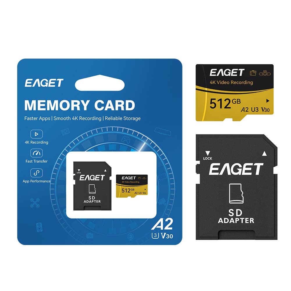 Micro SD Memory Card, A2 U3 V30, 512GB/256GB/128GB, 4K UHD, UHS-I, Up to 160/100MB/s Read/Write