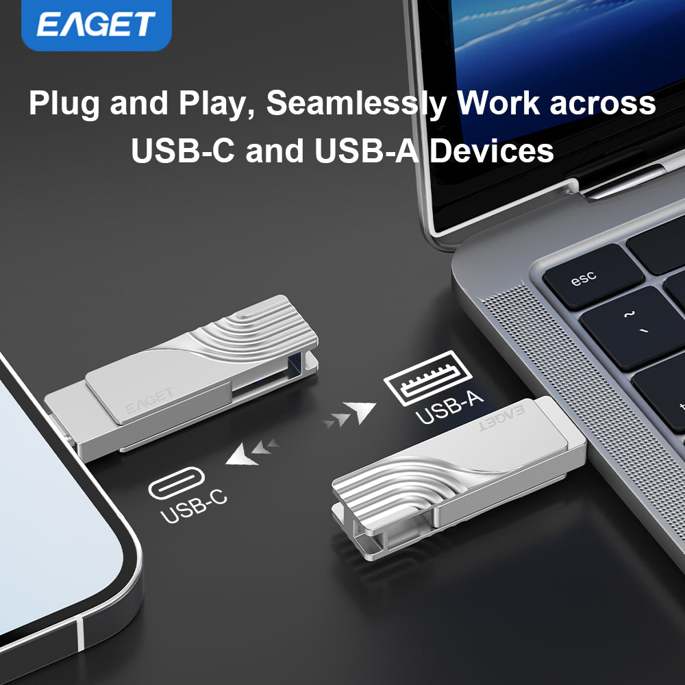 2-in-1 USB-A to Typc-C USB3.2 Flash Drive OTG Metal U Disk, 360° rotates USB Memory Stick, 32GB/64GB128GB/256GB/512GB/1TB High Speed Memory Stick Pen Drive