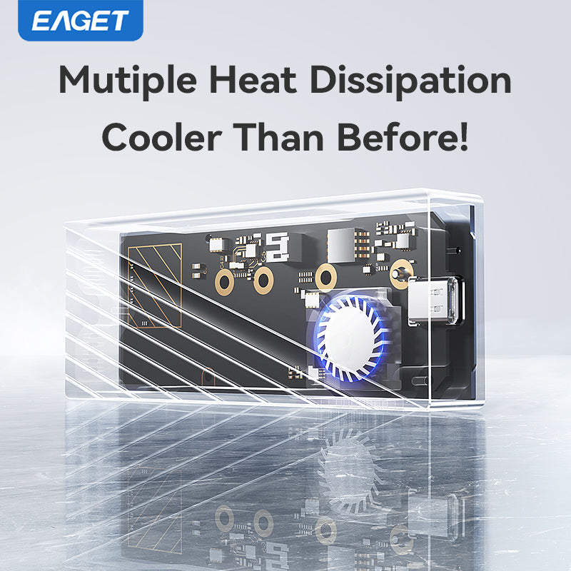 EAGET 40Gbps M.2 NVMe SSD Enclosure with Built-in Cooling Fan, Compatible with Thunderbolt 3/4, Support 2230 2242 2260 2280 (Only M Key)(SSD Not Include)