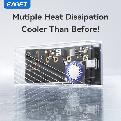 EAGET 40Gbps M.2 NVMe SSD Enclosure with Built-in Cooling Fan, Compatible with Thunderbolt 3/4, Support 2230 2242 2260 2280 (Only M Key)(SSD Not Include)
