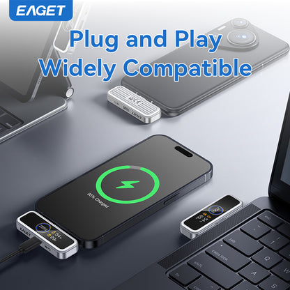 EAGET Type-C USB Flash Drive With Intelligent Digital Display, 128GB/256GB USB C Memory Stick, PD 20W Fast-Charging Secure Flash Drive with Smart LCD Display, APP Encryption & One-Click BackupFor iPhone 16/15, Easy Monitoring of USB Flash Drive Health