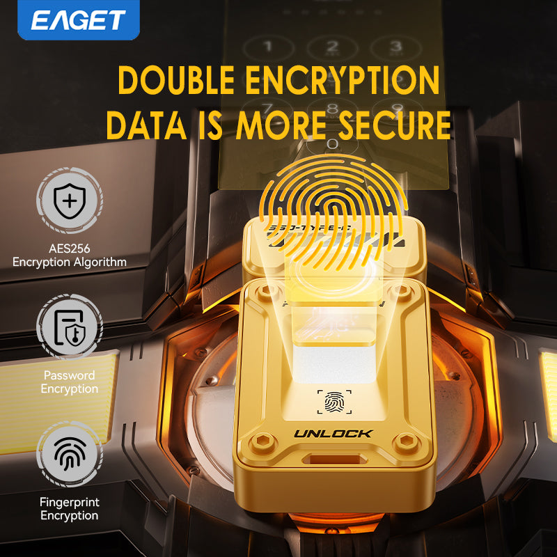 EAGET Fingerprint Encryption SSD, 128GB/512GB Type C High Speed Flash Drive