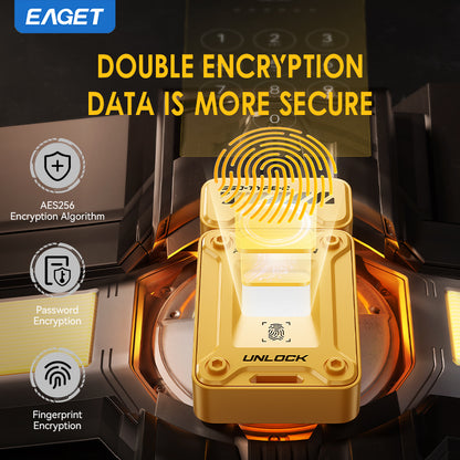 EAGET Fingerprint Encryption SSD, 128GB/512GB Type C High Speed Flash Drive