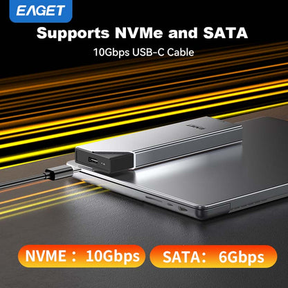 NVME SATA M.2 SSD Enclosure Adapter, USB 3.2 Gen 2 (10 Gbps) for NVME PCI-E SATA M-Key/(B+M) Key Solid State Drives External Enclosure Made of Aluminum, Supporting UASP Trim for Ssds of Sizes 2230/2242/2260/2280