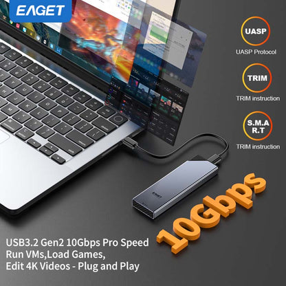 NVME SATA M.2 SSD Enclosure Adapter, USB 3.2 Gen 2 (10 Gbps) for NVME PCI-E SATA M-Key/(B+M) Key Solid State Drives External Enclosure Made of Aluminum, Supporting UASP Trim for Ssds of Sizes 2230/2242/2260/2280