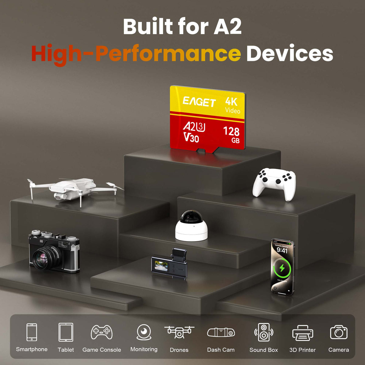 Micro SD Memory Card, A2 U3 V30, 64GB/128GB/256GB/512GB, Up to 160/100MB/s Read/Write, 4K UHD, UHS-I