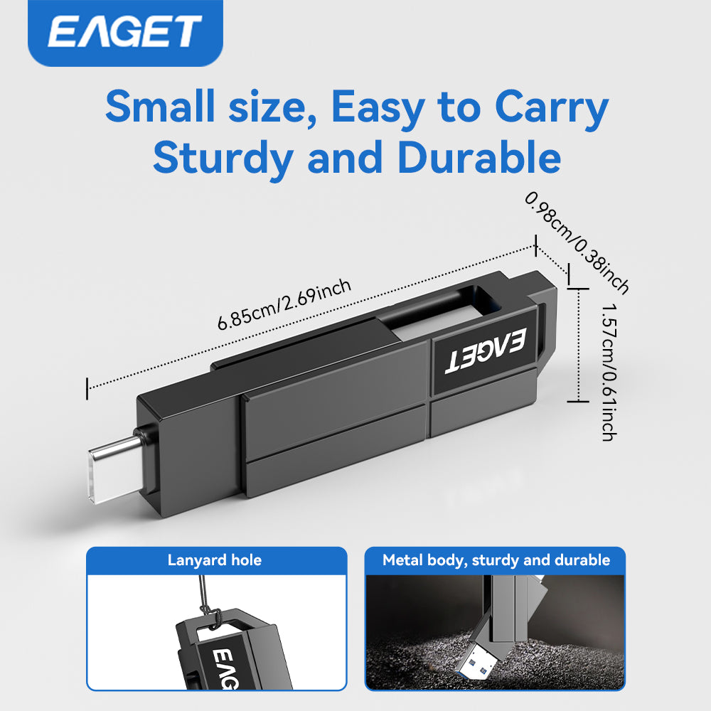 2-in-1 360° rotates USB3.2 Memory Stick, USB-A to Typc-C Flash Drive OTG Metal U Disk, High Speed Memory Stick Pen Drive 32GB/64GB128GB/256GB/512GB/1TB
