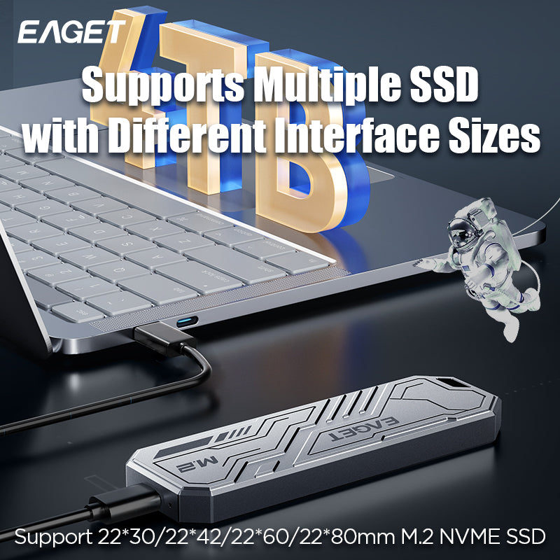 EAGET M.2 NVMe SSD NGFF SATA Enclosure, USB 3.2 Gen 2 to M.2 NVMe Enclosure, PCIe NVMe Adapter for M & B Key, Support UASP and Trim
