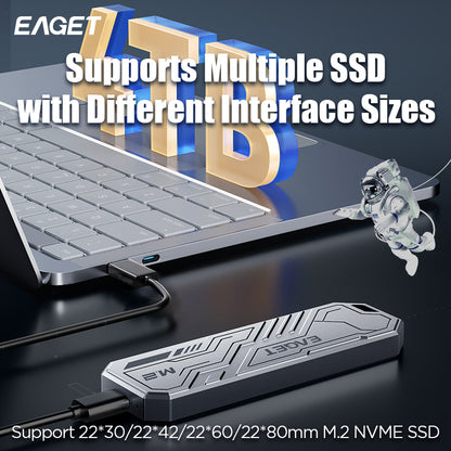EAGET M.2 NVMe SSD NGFF SATA Enclosure, USB 3.2 Gen 2 to M.2 NVMe Enclosure, PCIe NVMe Adapter for M & B Key, Support UASP and Trim
