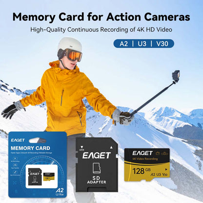 Micro SD Memory Card, A2 U3 V30, 512GB/256GB/128GB, 4K UHD, UHS-I, Up to 160/100MB/s Read/Write