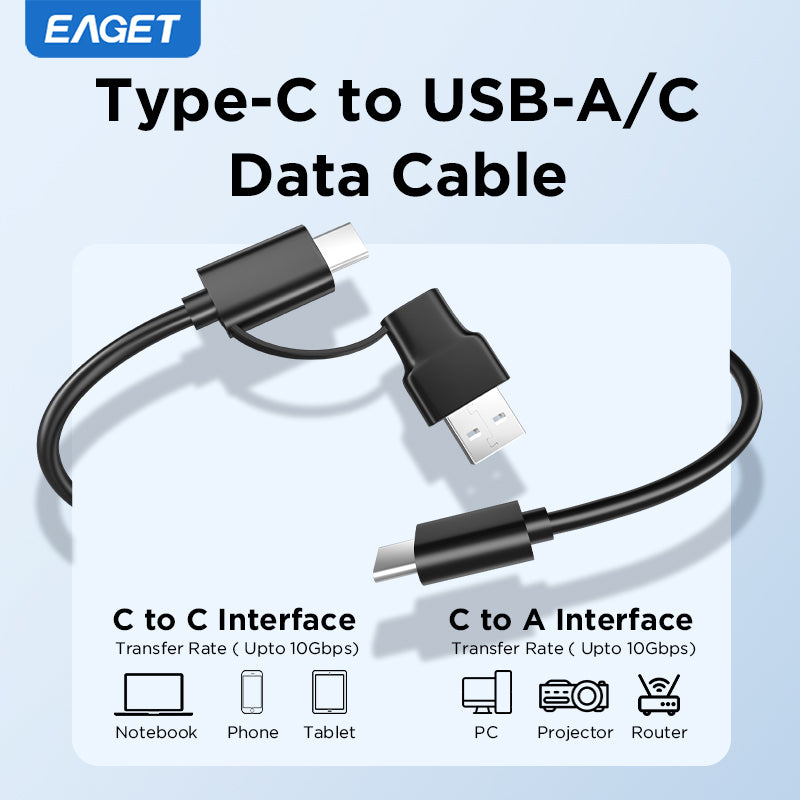 EAGET Portable M.2 SATA/NVME Dual-Protocol Enclosure Adapter, USB 3.2 + Type-C, 10Gbps Transfer Speed, Transparent Case, Supports 2230/2242/2260/2280 SSDs (SSD Not Included)
