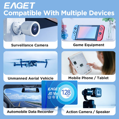 4K Ultra HD Memory Card UHS-I U3 V30 A1 C10 Memory Storage - 32GB/64GB/128GB/256GB Capacity Options - Compatible with Smartphones, PCs, Speakers, Cameras