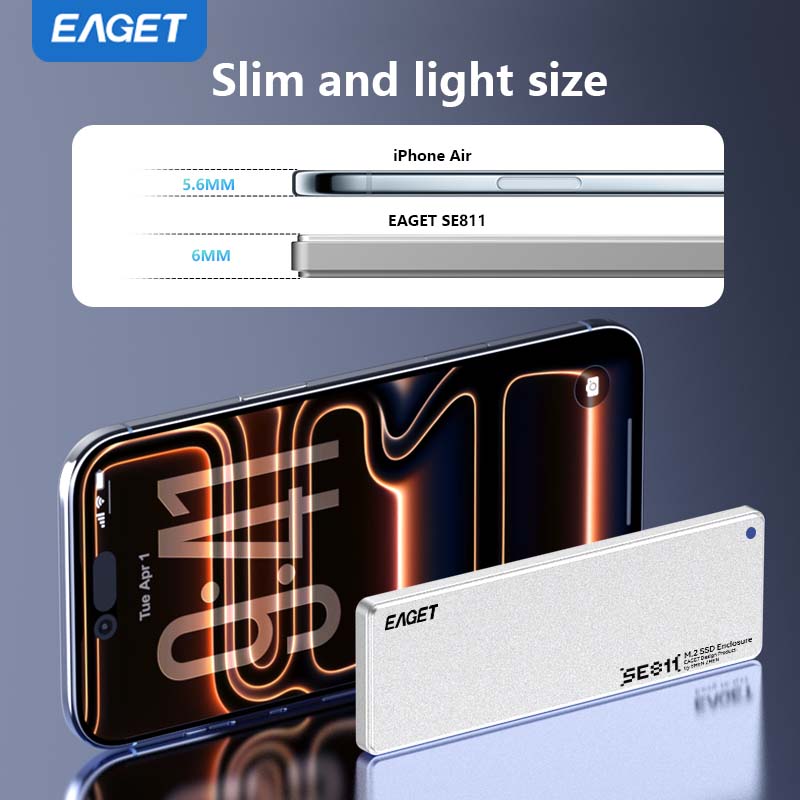 Ultra-thin SSD Enclosure | 6mm Thick, NVMe M.2 Adapter, Supports NVMe Interface Only, USB 3.2 Gen 2 (10 Gbps), Suitable for 2230/ 2242/ 2260/ 2280 Form Factor SSDs, Aluminum Alloy,  without SSD