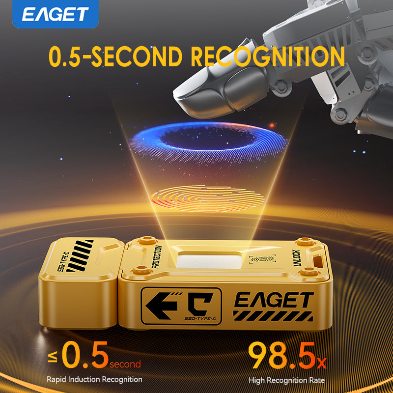 EAGET Fingerprint Encryption SSD, 128GB/512GB Type C High Speed Flash Drive