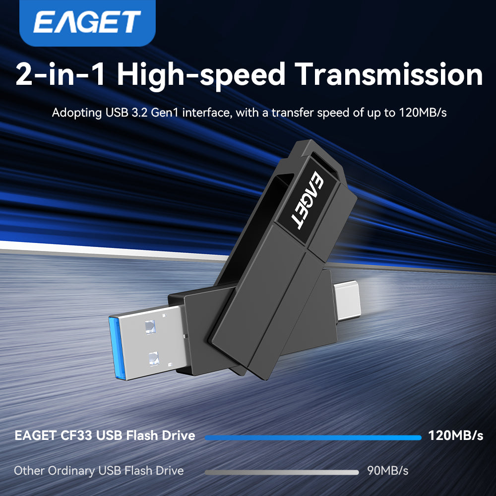 2-in-1 360° rotates USB3.2 Memory Stick, USB-A to Typc-C Flash Drive OTG Metal U Disk, High Speed Memory Stick Pen Drive 32GB/64GB128GB/256GB/512GB/1TB