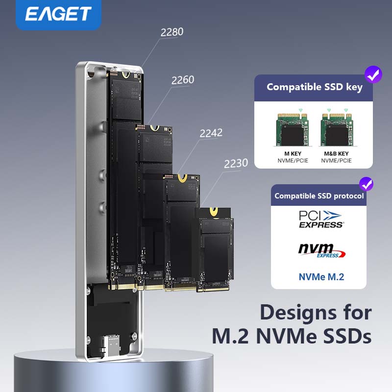Ultra-thin SSD Enclosure | 6mm Thick, NVMe M.2 Adapter, Supports NVMe Interface Only, USB 3.2 Gen 2 (10 Gbps), Suitable for 2230/ 2242/ 2260/ 2280 Form Factor SSDs, Aluminum Alloy,  without SSD