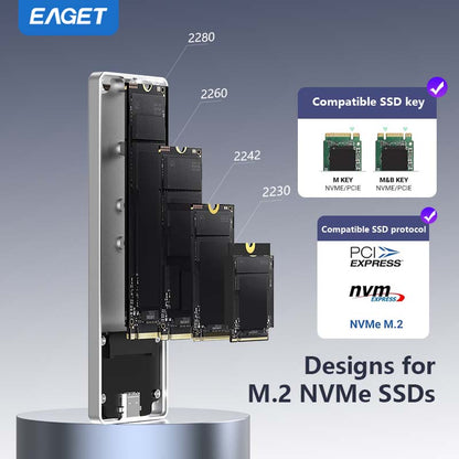 Ultra-thin SSD Enclosure | 6mm Thick, NVMe M.2 Adapter, Supports NVMe Interface Only, USB 3.2 Gen 2 (10 Gbps), Suitable for 2230/ 2242/ 2260/ 2280 Form Factor SSDs, Aluminum Alloy,  without SSD