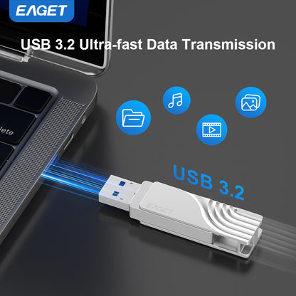 2-in-1 USB-A to Typc-C USB3.2 Flash Drive OTG Metal U Disk, 360° rotates USB Memory Stick, 32GB/64GB128GB/256GB/512GB/1TB High Speed Memory Stick Pen Drive