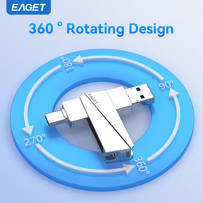 EAGET Dual-interface USB 3.2 Gen 2 to Type-C Solid State Flash Drive - High-Speed Portable External Hard Drive for iPhone 15/16/PS4/ Android Phone/ Tablet/ Windows