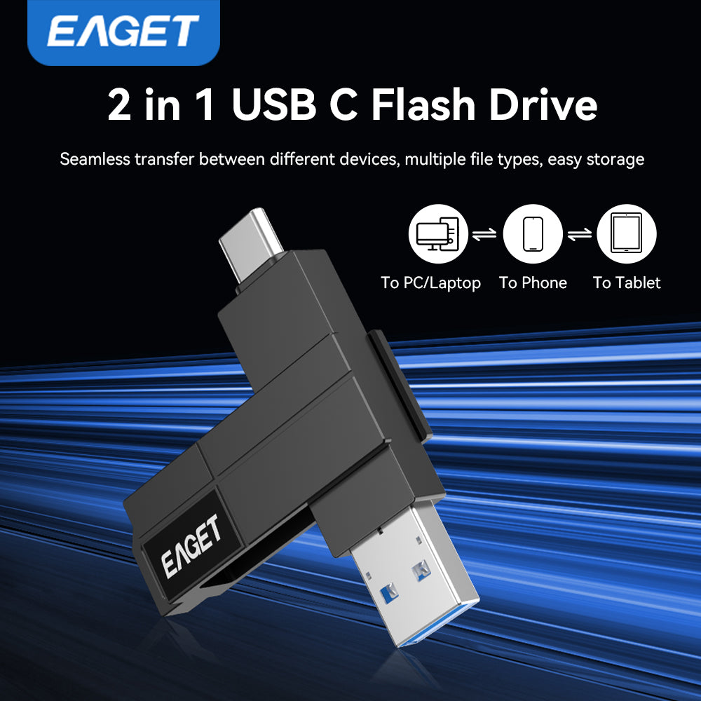 2-in-1 360° rotates USB3.2 Memory Stick, USB-A to Typc-C Flash Drive OTG Metal U Disk, High Speed Memory Stick Pen Drive 32GB/64GB128GB/256GB/512GB/1TB