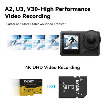 Micro SD Memory Card, A2 U3 V30, 512GB/256GB/128GB, 4K UHD, UHS-I, Up to 160/100MB/s Read/Write