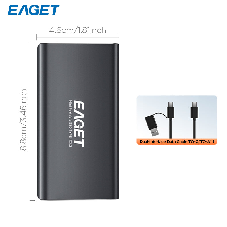 EAGET 256GB/1TB Dual-interface Data Cable To-C/To-A Portable High Speed Mobile Solid State Drive, Large Storage, Computer External Solid State Drive, Data Storage Expansion Backup