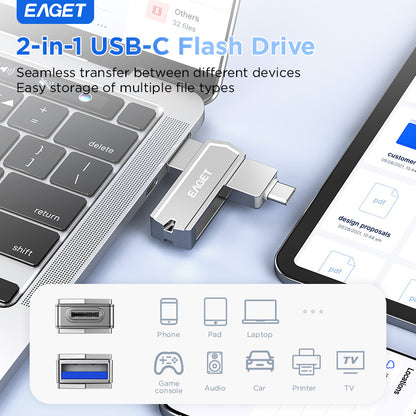 2-in-1 USB3.2 Flash Drive OTG Metal U Disk, 360° rotates USB Memory Stick, 32GB/64GB128GB/256GB/512GB/1TB High Speed Memory Stick Pen Drive, USB-A Or Typc-C Flash Drive Disk
