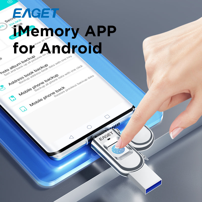 EAGET Fingerprint Encryption USB3.2 to Type-C Dual-interface Flash Drive, Public & Secure Disk Storage