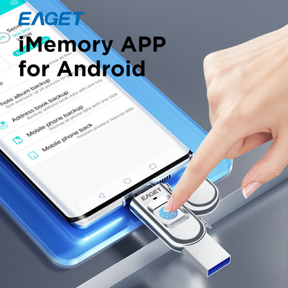 EAGET Fingerprint Encryption USB3.2 to Type-C Dual-interface Flash Drive, Public & Secure Disk Storage