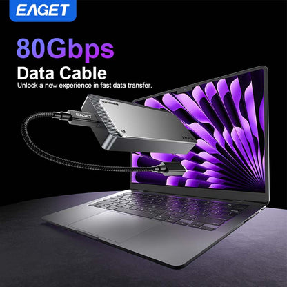 M.2 NVMe SSD 80Gbps Enclosure, Intel JHL9480, Three-Chip Solution, Intelligent Cooling System, Compatible with Thunderbolt 5/ 4/ 3 and USB 4.0 V2.0/ USB 4.0/ 3.2/ 3.1/ 3.0