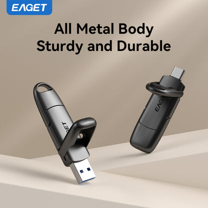 EAGET Dual-interface USB 3.2 Gen 2 to Type-C Solid State Flash Drive - Up to 560MB/S Read Speed, Compact size, All-metal Shell, Strong and Durable
