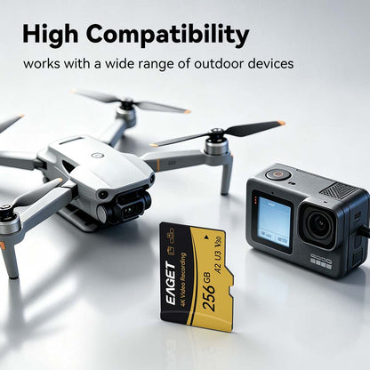 Micro SD Memory Card, A2 U3 V30, 512GB/256GB/128GB, 4K UHD, UHS-I, Up to 160/100MB/s Read/Write