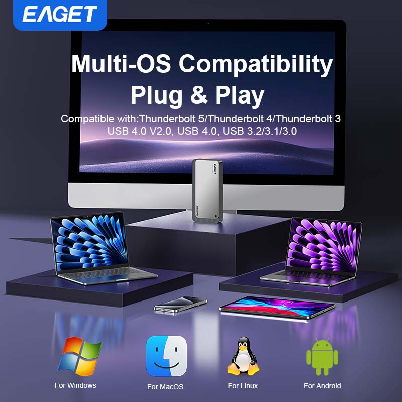 M.2 NVMe SSD 80Gbps Enclosure, Intel JHL9480, Three-Chip Solution, Intelligent Cooling System, Compatible with Thunderbolt 5/ 4/ 3 and USB 4.0 V2.0/ USB 4.0/ 3.2/ 3.1/ 3.0