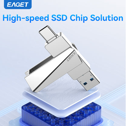 EAGET Dual-interface USB 3.2 Gen 2 to Type-C Solid State Flash Drive - High-Speed Portable External Hard Drive for iPhone 15/16/PS4/ Android Phone/ Tablet/ Windows