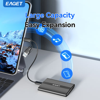 EAGET Portable Solid State Drive, 120GB/240GB/480GB/1TB/2TB High-Speed External Solid State Drive, USB3.2 Type-C SSD Hard Drive for iPhone 16/15/Pro, PS4, PC, MAC, TV, Tablet