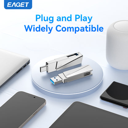 EAGET Dual-interface USB 3.2 Gen 2 to Type-C Solid State Flash Drive - High-Speed Portable External Hard Drive for iPhone 15/16/PS4/ Android Phone/ Tablet/ Windows