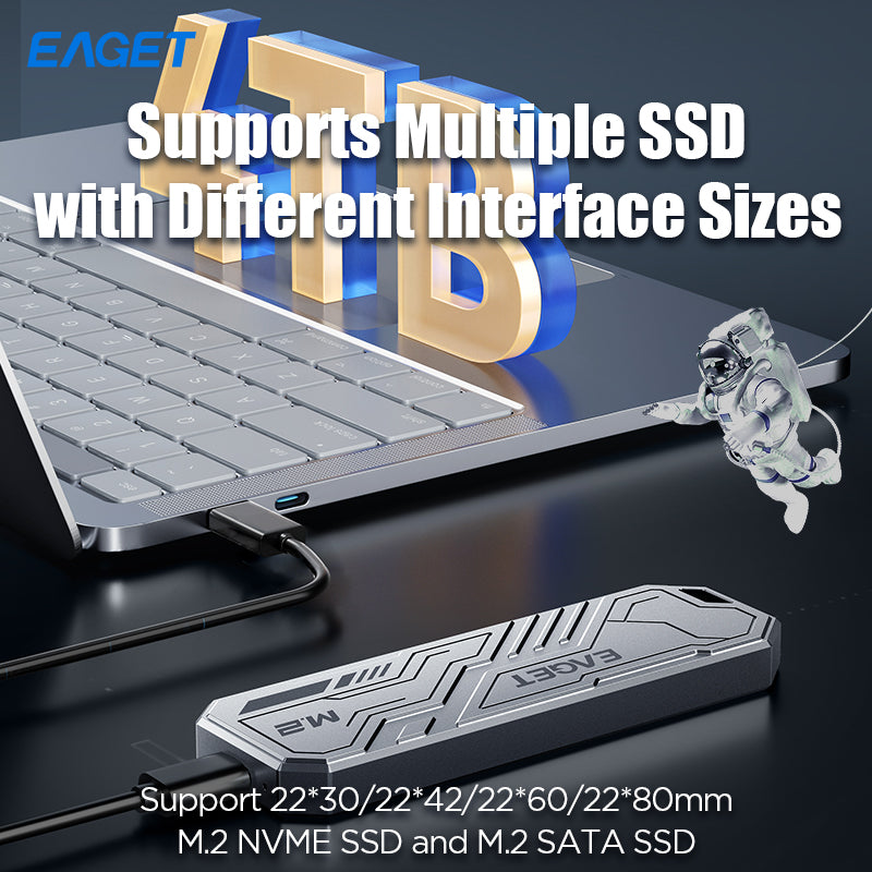 EAGET M.2 NVMe SSD NGFF SATA Enclosure, USB 3.2 Gen 2 to M.2 NVMe Enclosure, PCIe NVMe Adapter for M & B Key, Support UASP and Trim