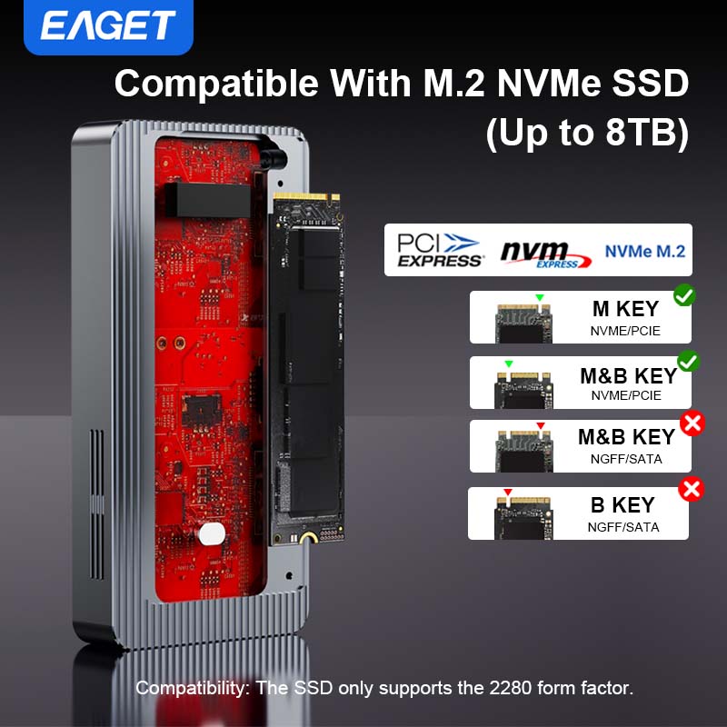 M.2 NVMe SSD 80Gbps Enclosure, Intel JHL9480, Three-Chip Solution, Intelligent Cooling System, Compatible with Thunderbolt 5/ 4/ 3 and USB 4.0 V2.0/ USB 4.0/ 3.2/ 3.1/ 3.0