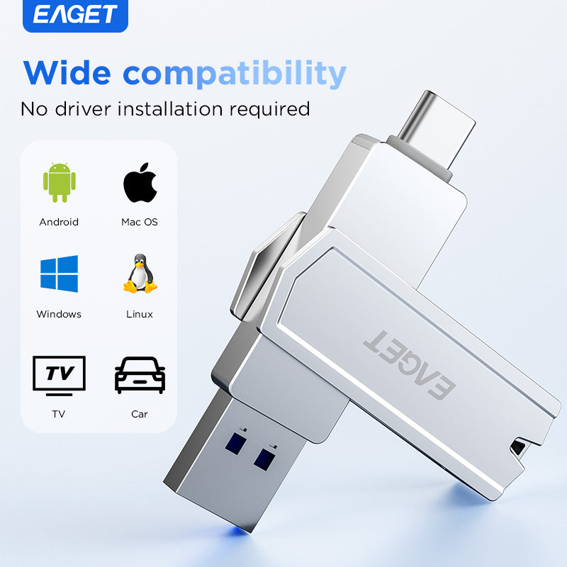 2-in-1 USB3.2 Flash Drive OTG Metal U Disk, 360° rotates USB Memory Stick, 32GB/64GB128GB/256GB/512GB/1TB High Speed Memory Stick Pen Drive, USB-A Or Typc-C Flash Drive Disk