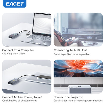 EAGET 40Gbps M.2 NVMe SSD Enclosure with Built-in Cooling Fan, Compatible with Thunderbolt 3/4, Support 2230 2242 2260 2280 (Only M Key)(SSD Not Include)
