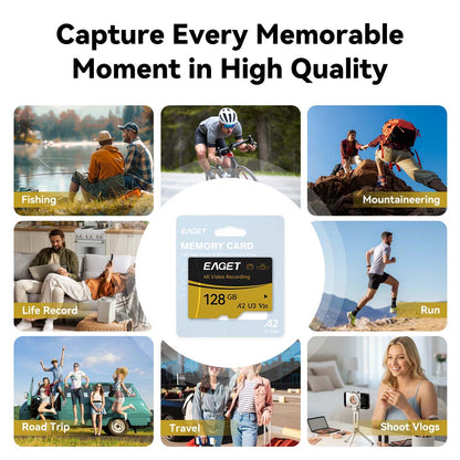 Micro SD Memory Card, A2 U3 V30, 512GB/256GB/128GB, 4K UHD, UHS-I, Up to 160/100MB/s Read/Write